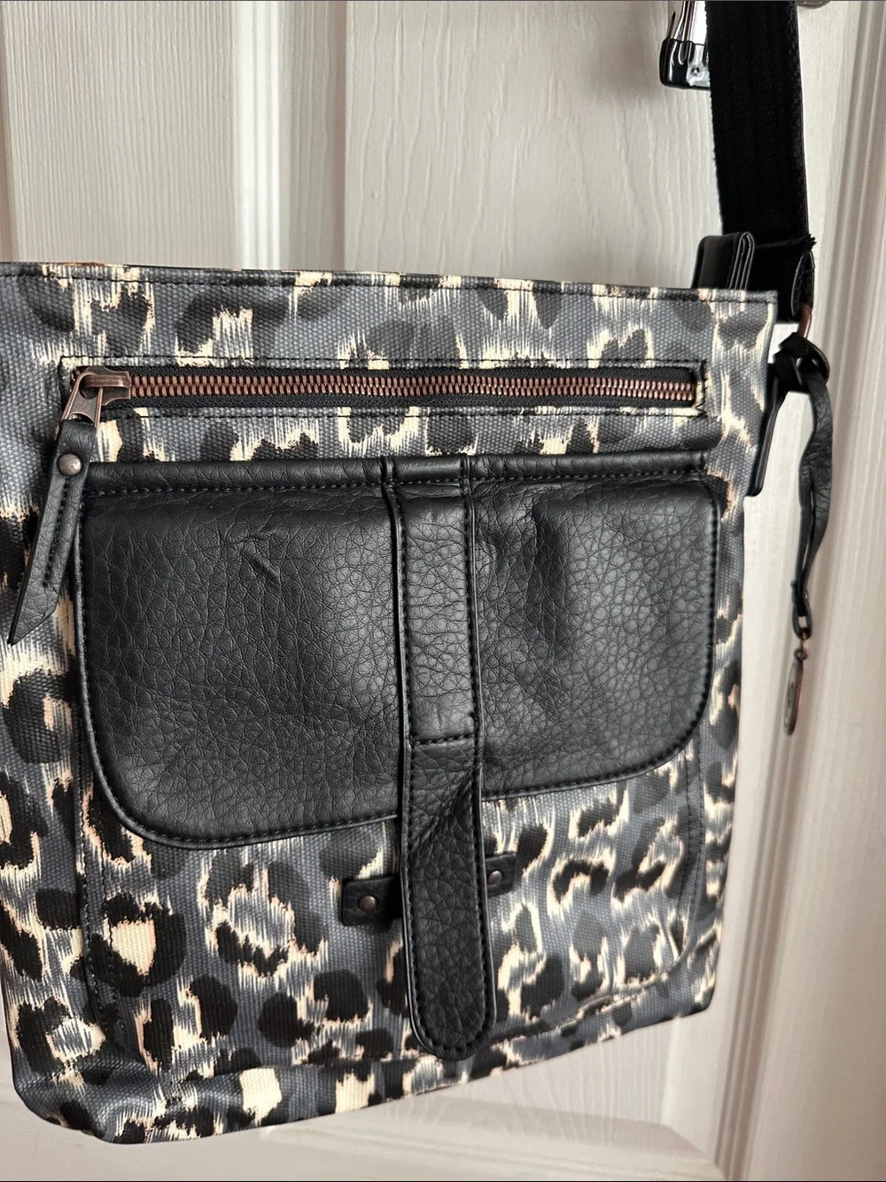 pistil Black and Cream Leopard-Print Crossbody Satchel
